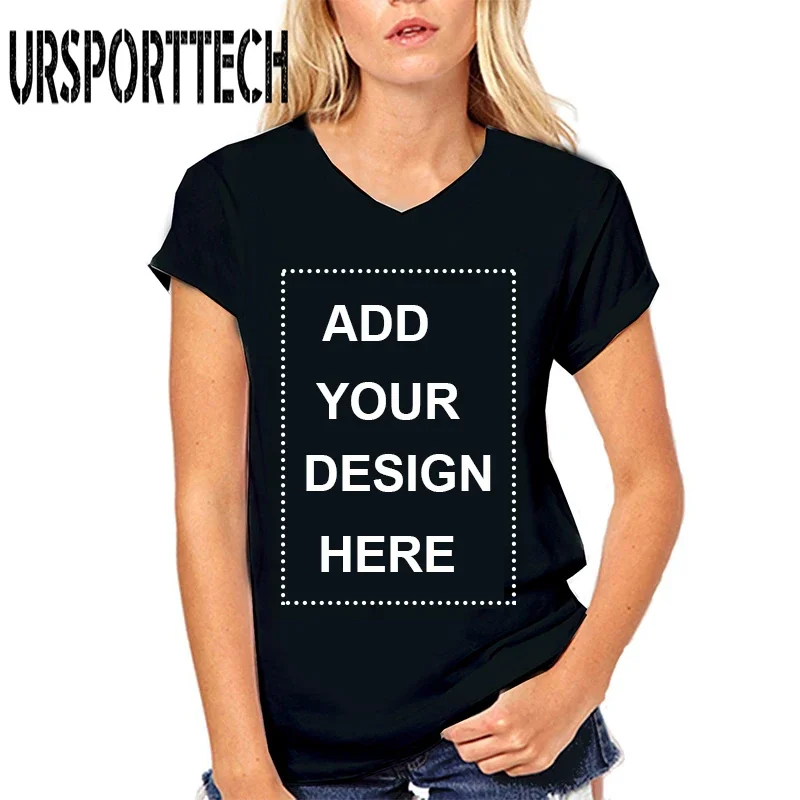 Customized T Shirt Logo Printing Women Print Your Own Design High Quality Breathable Cotton V Neck T-Shirt For Woman Plus Size