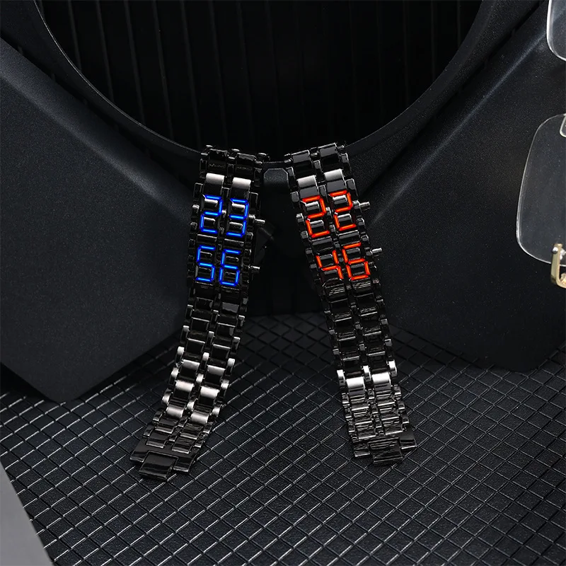 Orologio da polso digitale da uomo alla moda da uomo nero completamente in metallo rosso bianco blu display a LED orologi regali per orologio sportivo creativo da ragazzo maschio