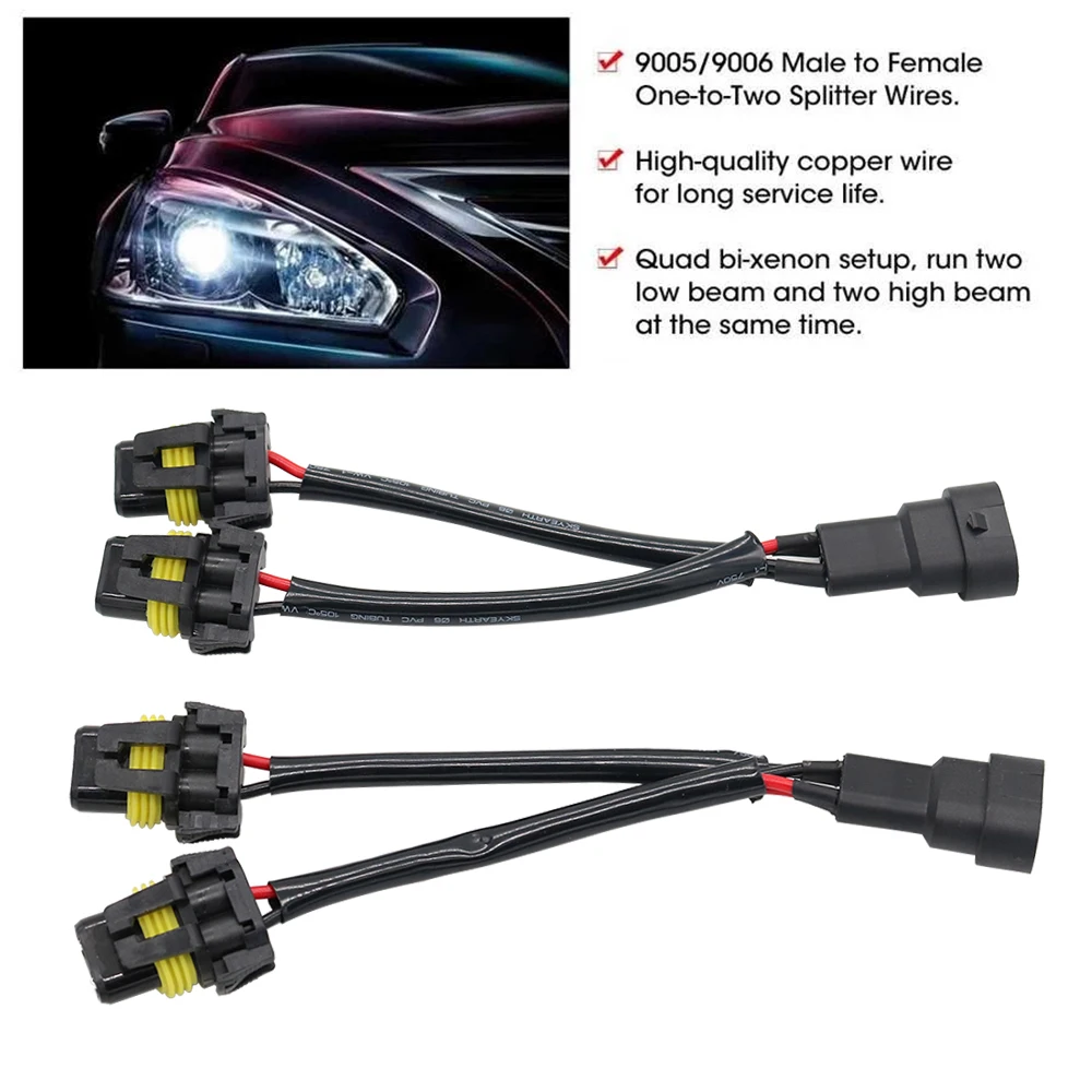 2x 9005/9006 H7 H4 H11 Male to Female Extension Cable Wiring Harness Sockets Adapter Connector For Headlight Fog Lights Retrofit