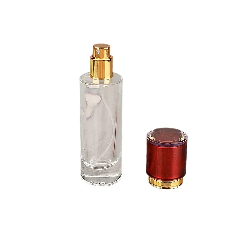 30ml 50ml Perfumy Butelka wielokrotnego napełniania Aiomize Złota pompa śrubowa Różowa czerwona pokrywka Puste przezroczyste szklane butelki z rozpylaczem zapachowym