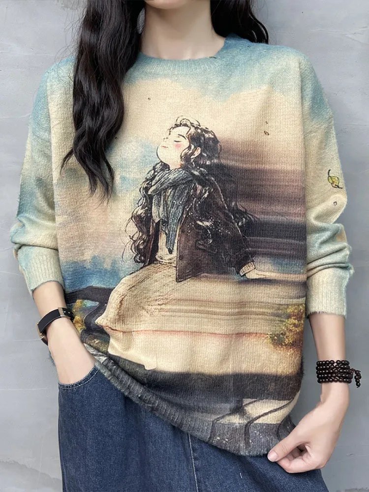 Max LuLu 2023 Autumn Fashion Cartoon Knitted Jumpers Womens Loose Printed Leisure Sweaters Ladies Warm Cotton Vintage Pullover