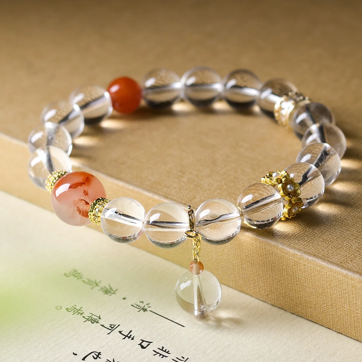 Natural white crystal, southern red agate, new Chinese style bracelet, original cultural and playful bracelet