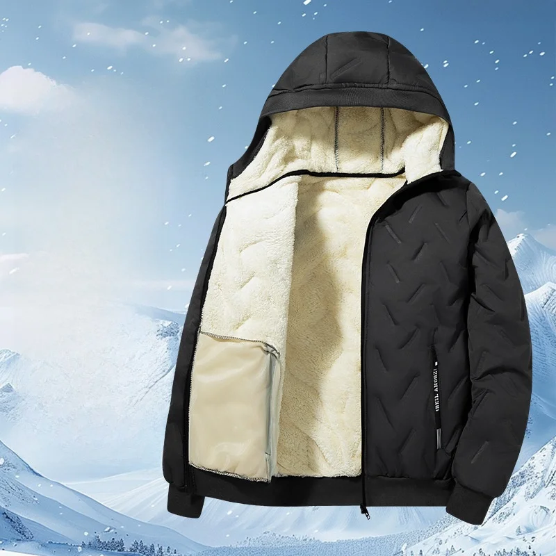 

Thiened Fce Lined Hooded Cotton Jaet Men's Outdoor Sports Casual Lamb Velvet Warm Winter Coat Sli Urban Sle