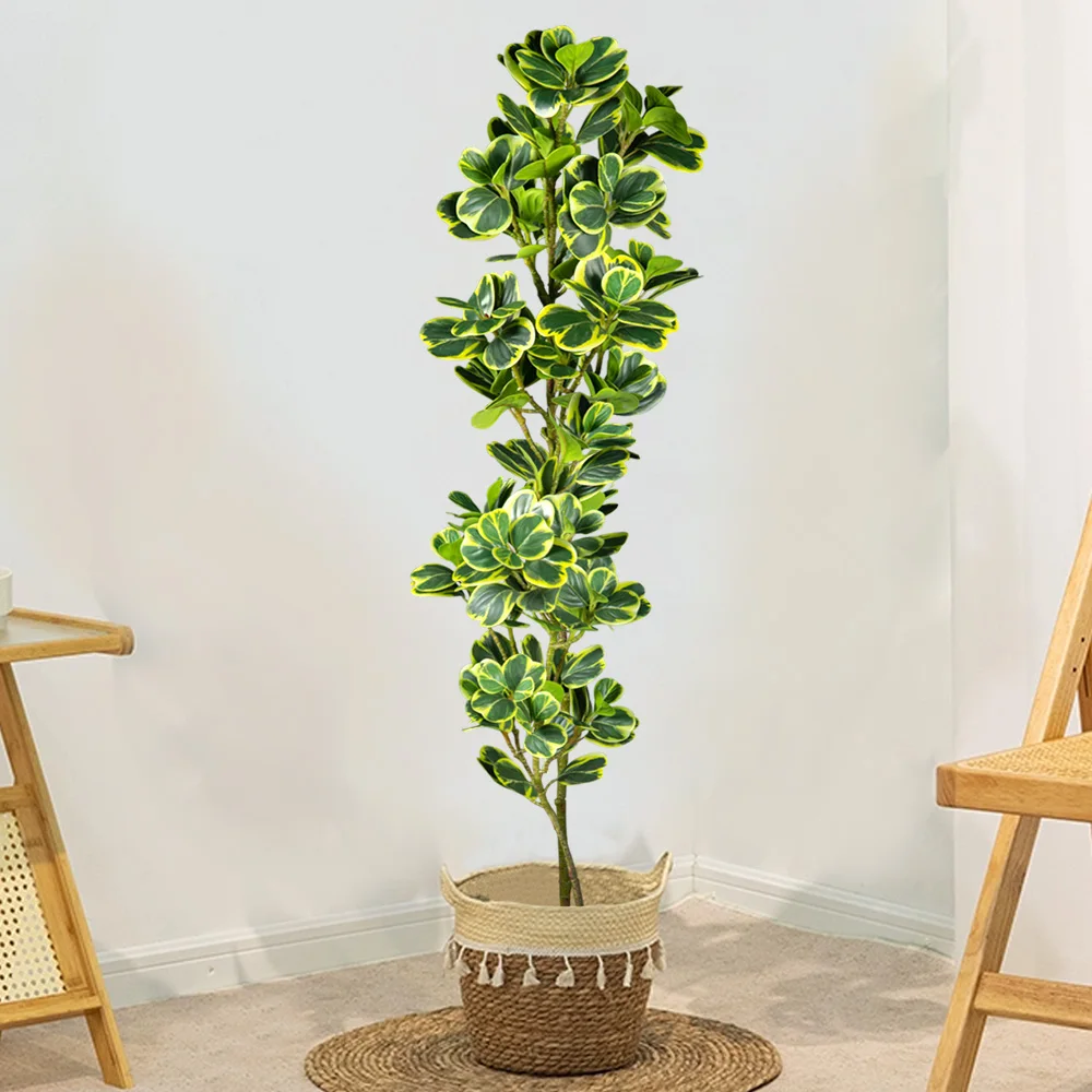 76cm/115cm Artificial Ficus Tree Fake Tropical Plants Plastic Rubber Branch Green Heart-Leaves for Home Garden Outdoor Decor