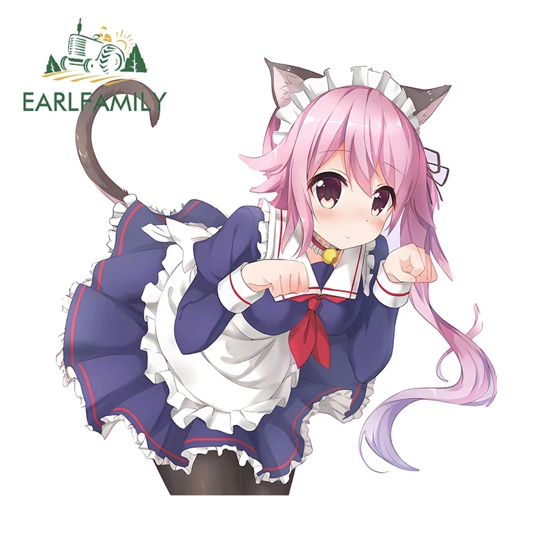 

EARLFAMILY 13 см x 12,9 см наклейки для автомобиля с изображением кошки и девушки, горничной, каваи, аниме, виниловая наклейка JDM, каравана, водостойкая окклюзия, декор для царапин