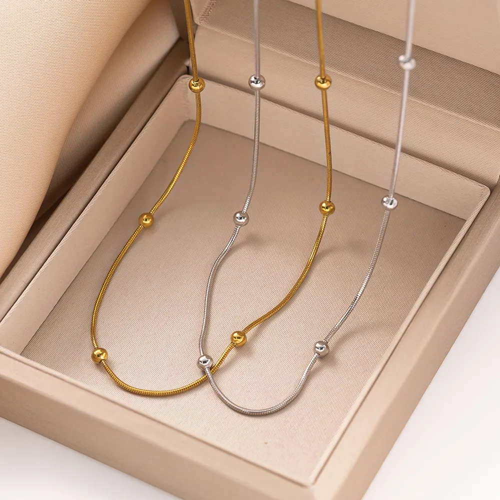 2 قطع الذهب الفولاذ المقاوم للصدأ جولة الأفعى كليب حبة سلسلة قلادة للنساء الرجال DIY مجوهرات سلسلة قابل للتعديل قلادة السائبة