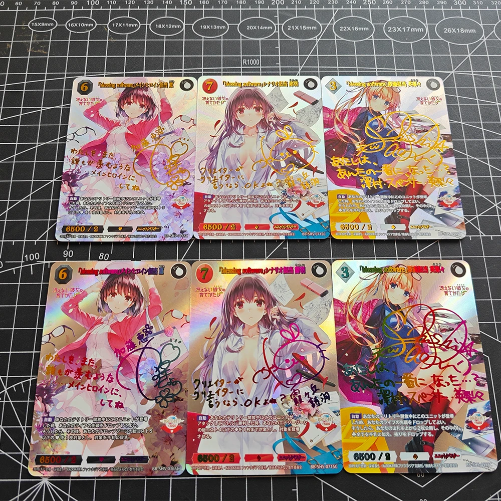 3Pcs/set Anime WS Collection Card Girls Side Signature Card Bronzing Eriri Spencer Sawamura Megumi Kato Refractive Color Flash