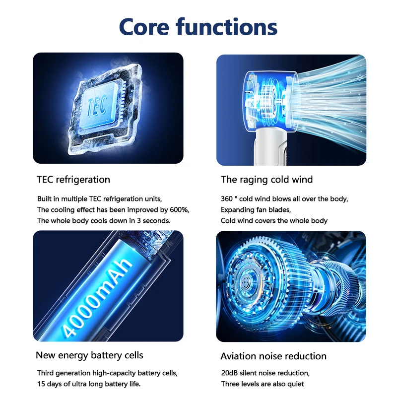 للطي مروحة التبريد الباردة الرياح أشباه الموصلات التبريد مروحة يدوية 4000mAh USB قابلة للشحن مروحة التبريد مبرد الهواء في الهواء الطلق