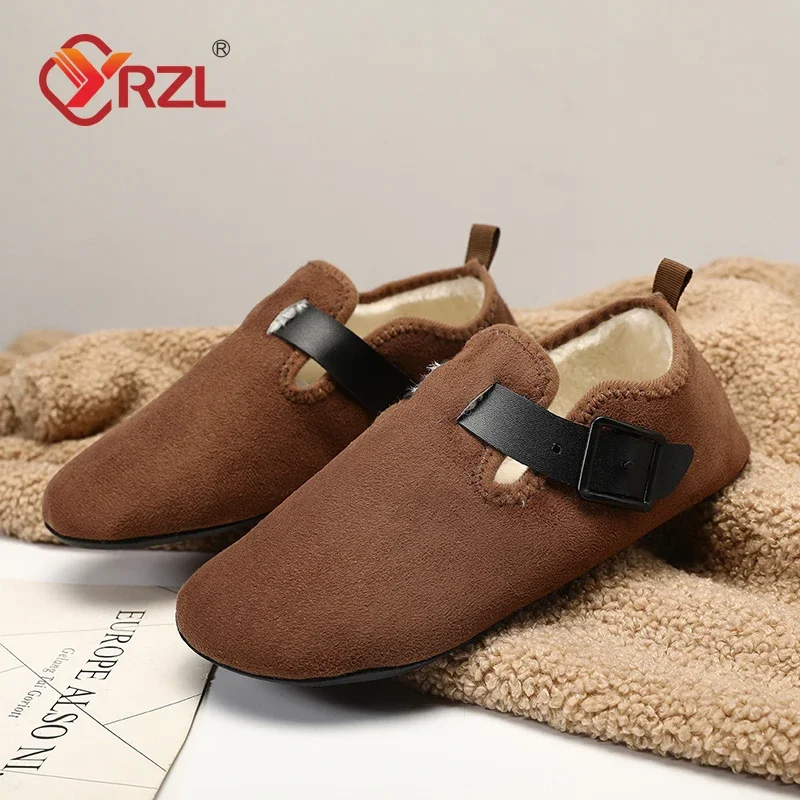 YRZL Winter Cotton Men Shoes Warm Slip on Lightweight Slippers Women Plush Bedroom Home Cotton Loafers Unisex Winter Warm Shoes