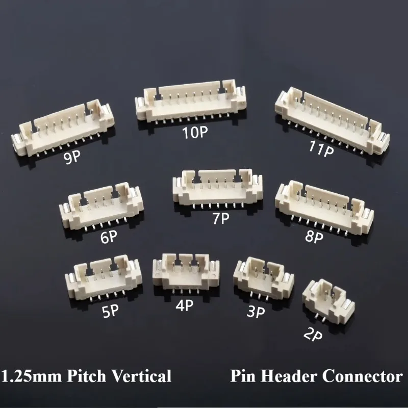 Adesivo vertical Conector de cabeçote de passo de 1,25 mm 2/3/4/5/6/8/9/10PIN Conector PCB SMD vertical
