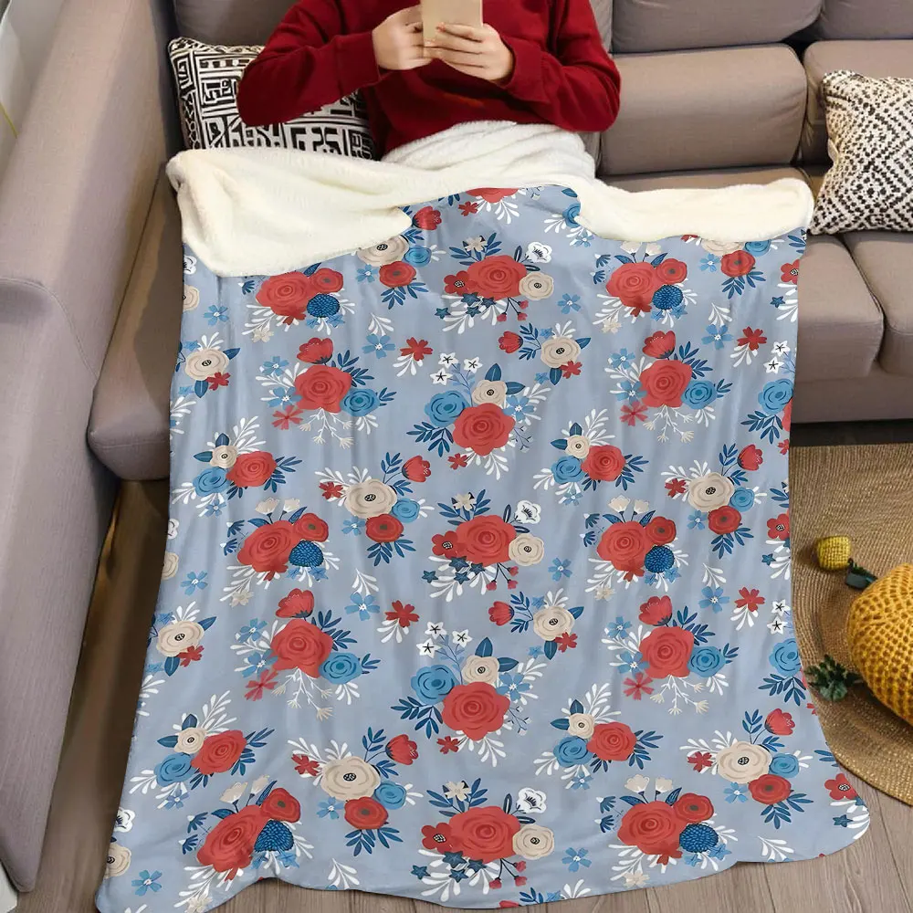 Red Rose Bouquet Flannel Blanket Warm Soft Halloween Christmas Decorative Couch Warm Cozy All-Season Gift