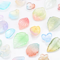 30g Random Mixed Glazed Leaf Shape Petal Crystal Glass Loose Pendants Beads for Jewelry Making Hairpin DIY Crafts Accessories