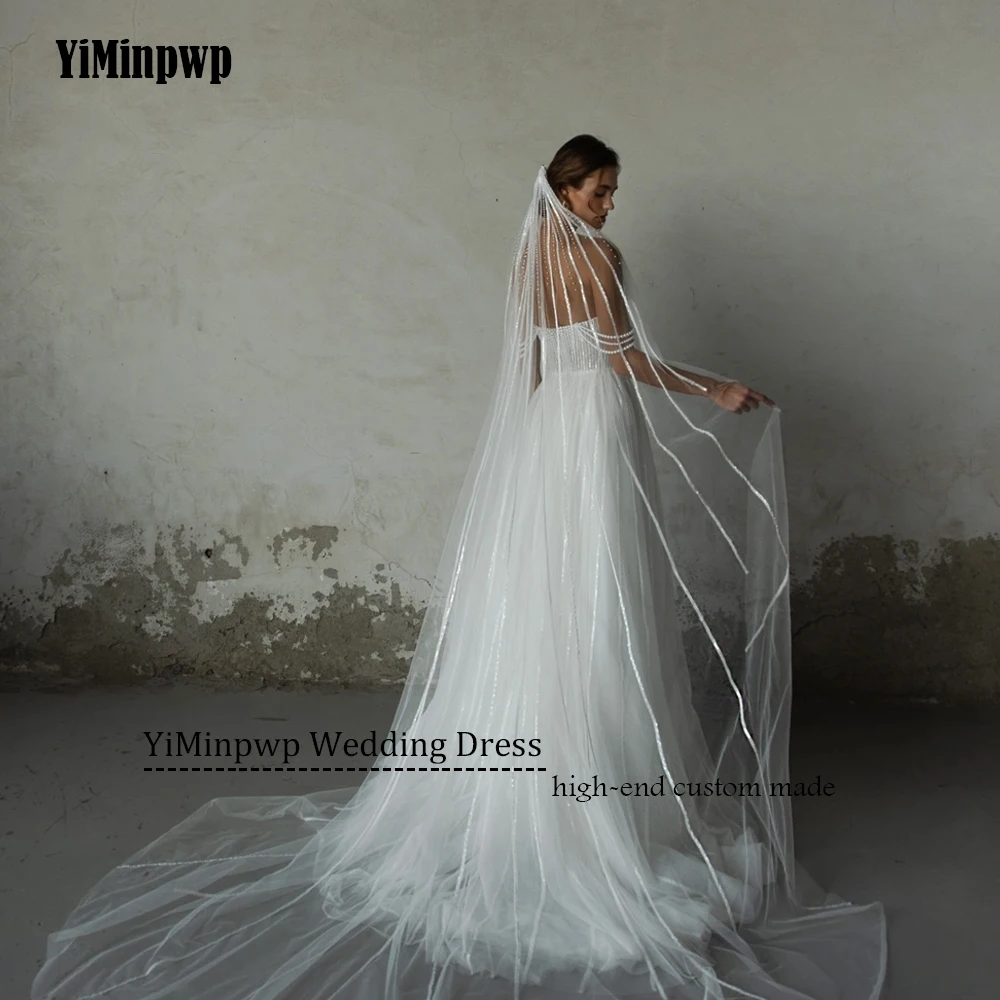 Vestidos de novia con cuentas sin tirantes y hombros descubiertos, corte en A, espalda descubierta, vestido de fiesta de novia de playa dividido, vestidos de novia elegantes personalizados 2025