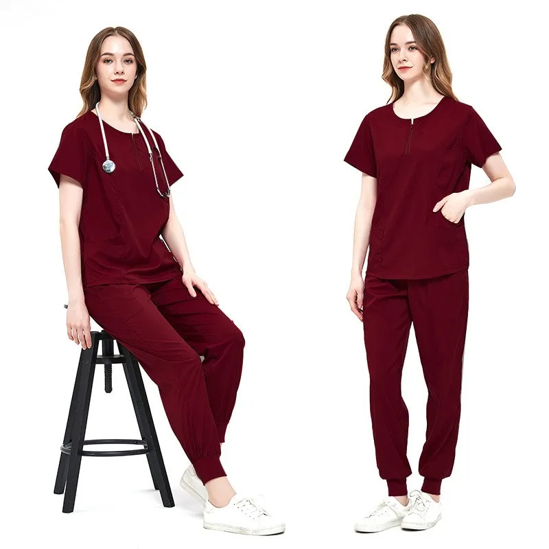 Zipper doctor nurse work uniforms Solid scrub sets hospital clinic dentist Beauty Salon workwear operating room surgical gowns