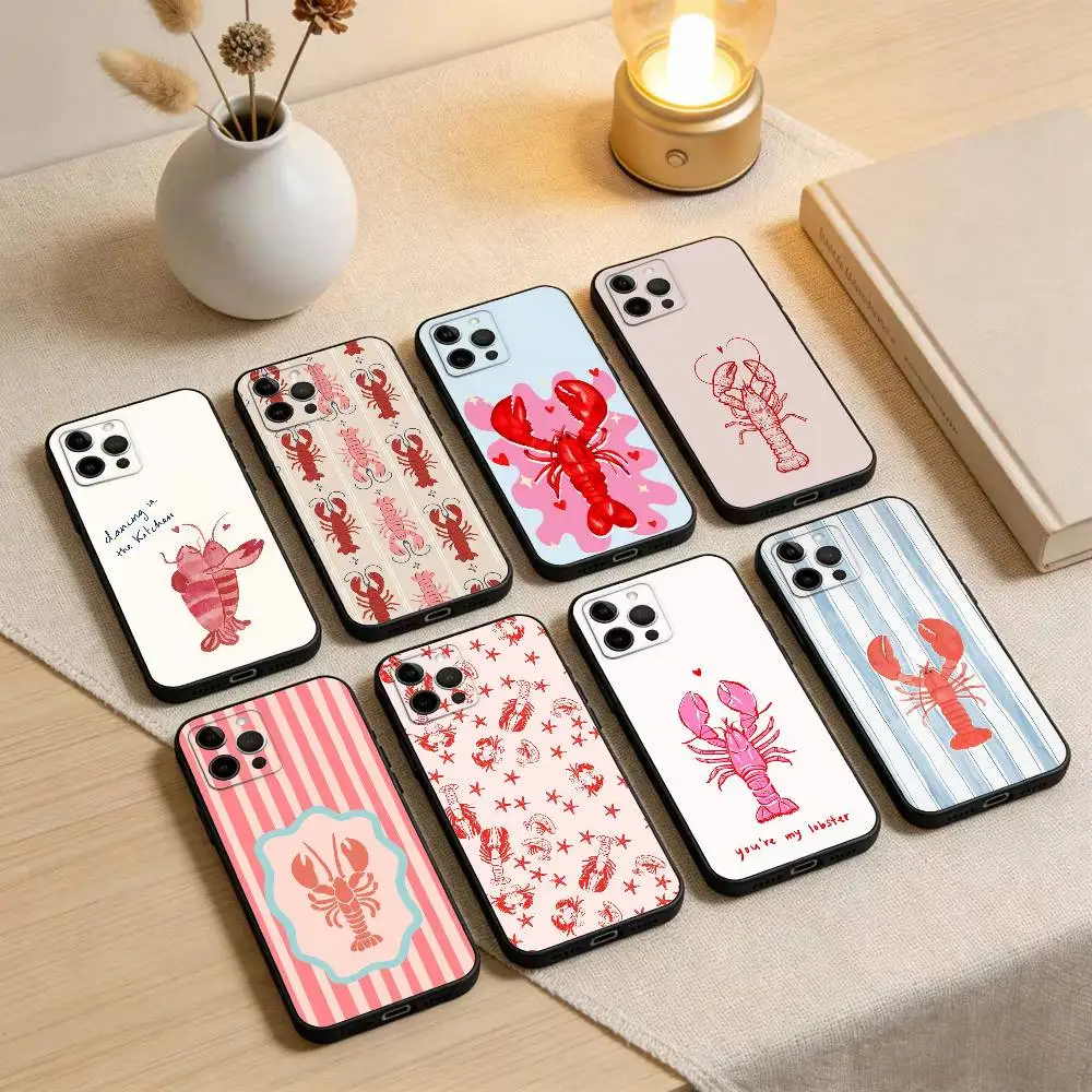

Cute Lobsterie Phone Case For iPhone 17,16,15,14,13,12,11 Plus,Pro Max,XS,Soft Silicone Black Cover