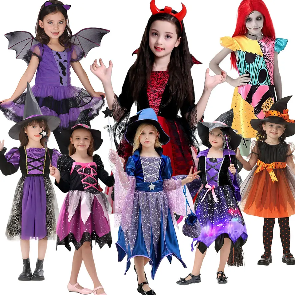2025 Halloween Costume for Little Girl 2 4 6 8 10 Yrs Villain Cosplay Clothiong Kids All Saint's Day Witch Gown Vampire Dress up