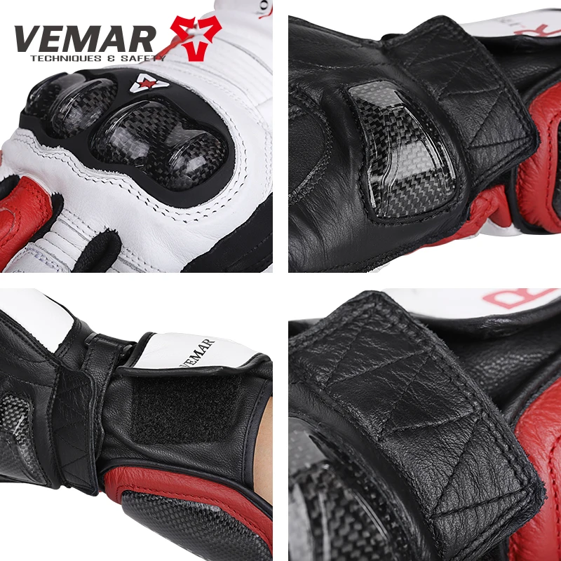 VEMAR Men Locomotive Retro Cowhide Goat Leather Gloves Motorcycle Long Racing Protection Glove Winter Touch Screen Motocross