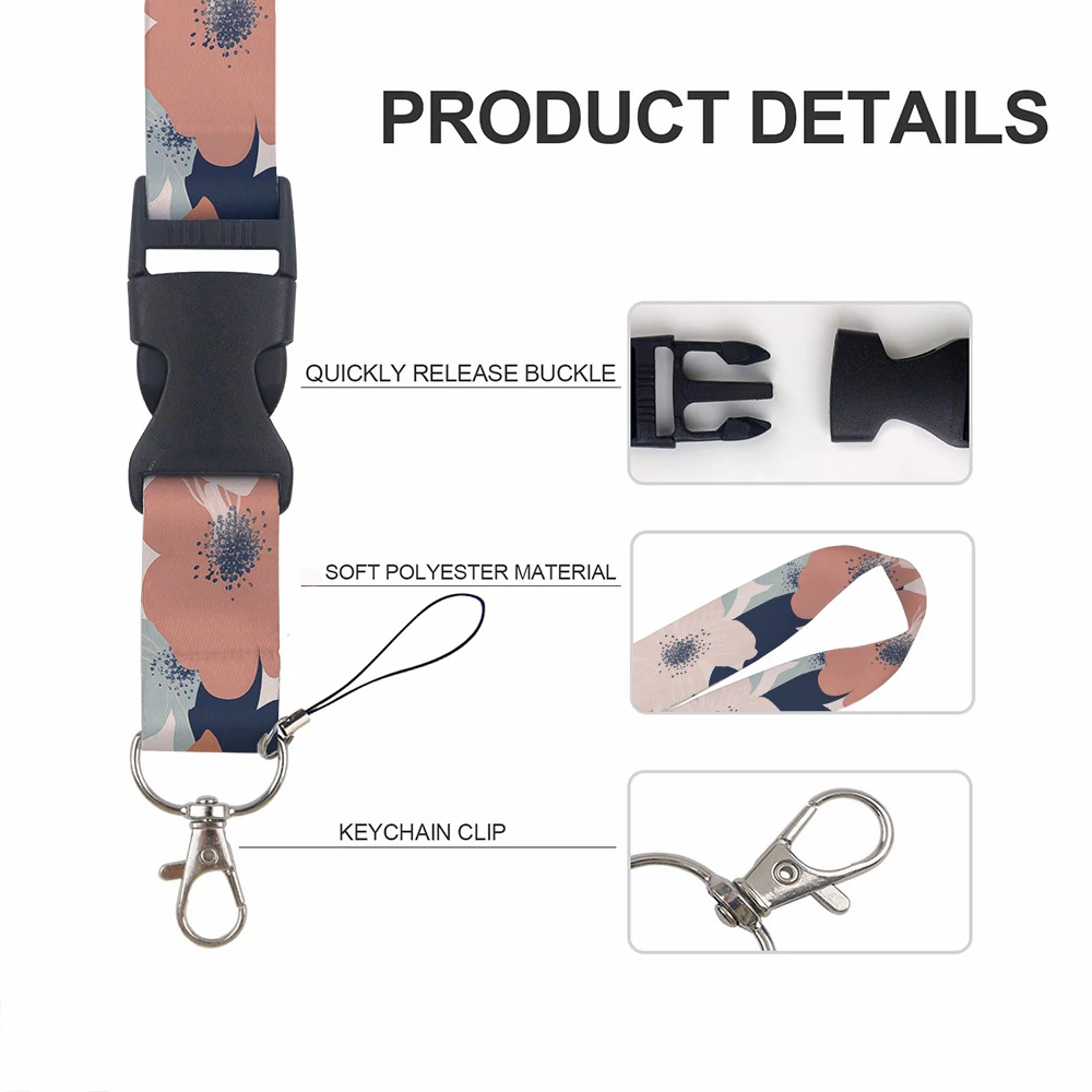 Small animals inside flowers Print Ribbon Lanyards Keys ID Horizontal Card Collectors Phone Straps Rope Students Badge Holder