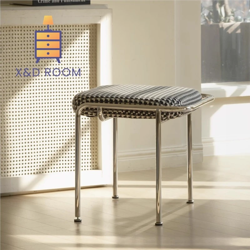 

XD Nordic Celebrity Wrought Iron Soft Bag Shoe Changing Stool Restaurant Stainless Steel Simple Dining Stool Home Bedroom
