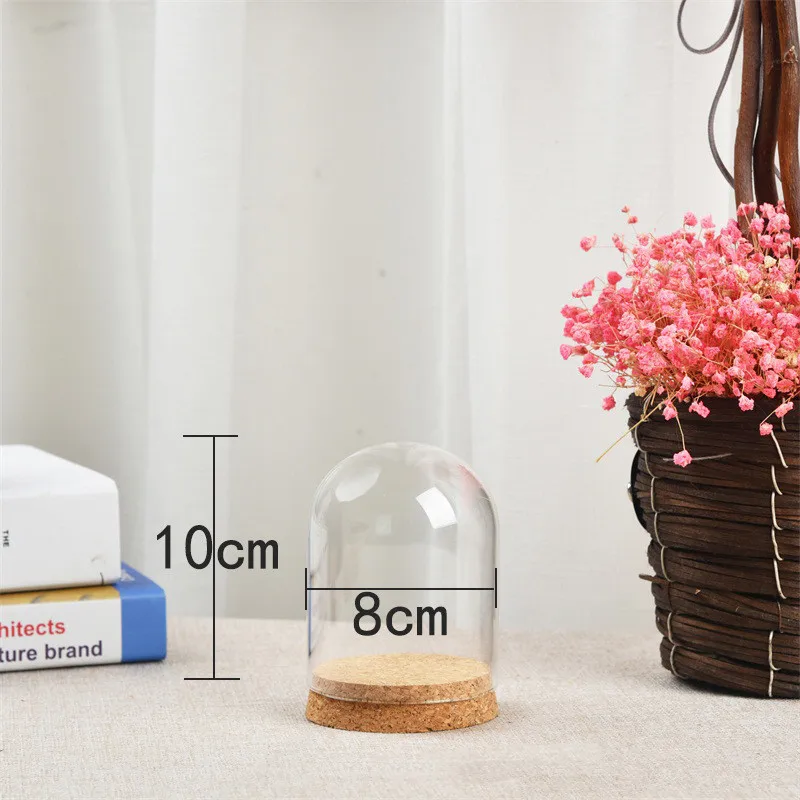 

60pcs D8xH10cm Modern Handcraft Glass Dome Cover Dry Flower Vase With Wood Cork Base Landcrape Figurines Model Display Artwork