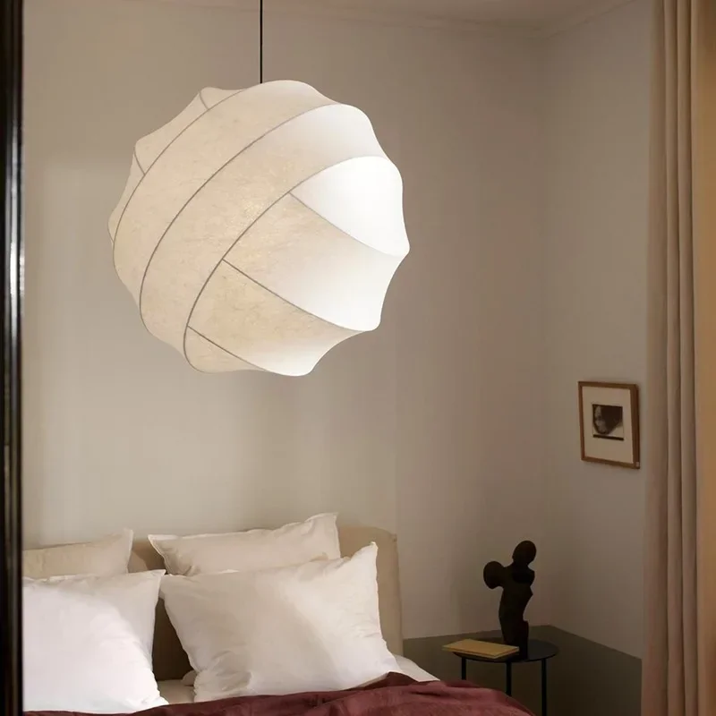 Japanese Silk pendant lamp Spherical White Moon Hanging Lamp for Living Room Bedroom Dining Indoor Lighting