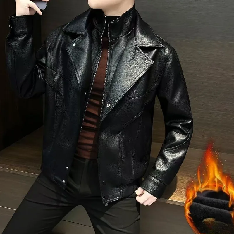Autumn Winter Collection Features Two New Men's Leather Jackets Fleece and A High-end Cool Stylish Motorcycle PU Leather Jacket