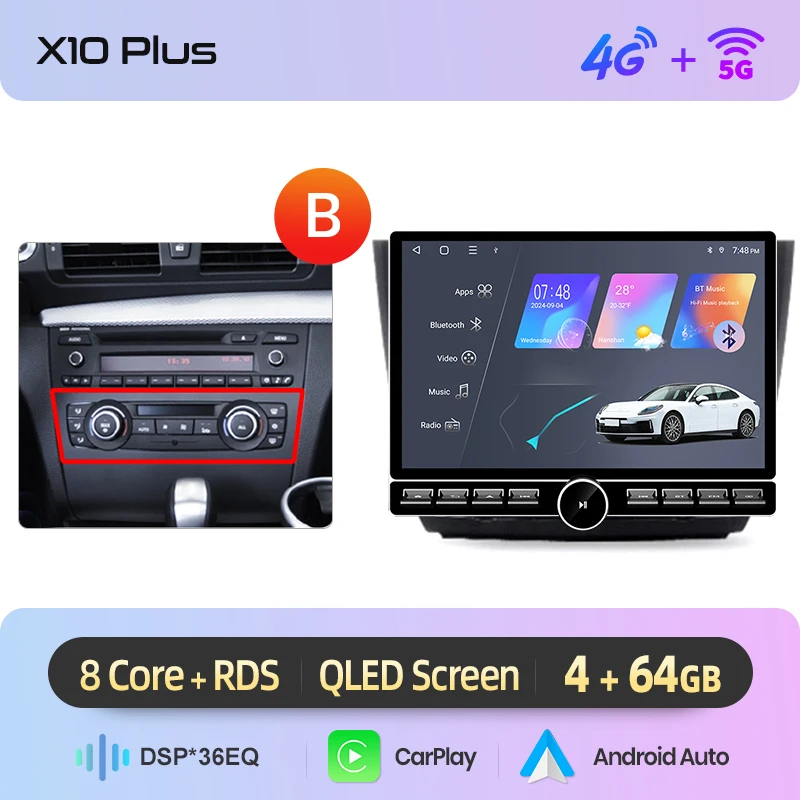Junsun 13.1″ QLED draadloze CarPlay Android Auto autoradio voor BMW 1-serie E87 E81 E82 E88 2004-2011 intelligente systemen DSP SWC