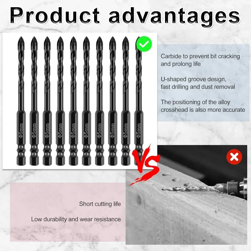 مجموعة لقمة مثقاب سداسية متقاطعة من سبائك الصلب لقمة ثقب مثلثة متعددة الوظائف مثقاب مطرقة كهربائي لزجاج بلاط البورسلين الخرساني