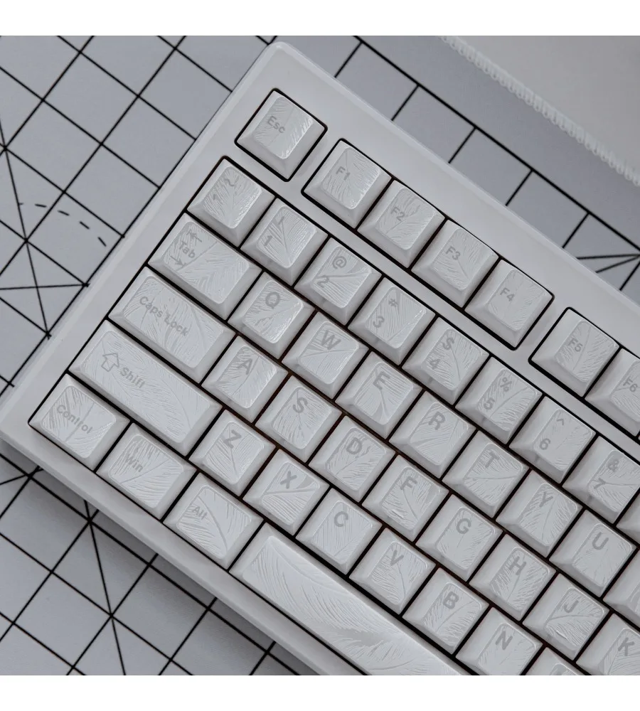 Keycap White Customized mechanical keyboard magnetic axis PBT sublimation Original sugar silver feather embossed feather pattern