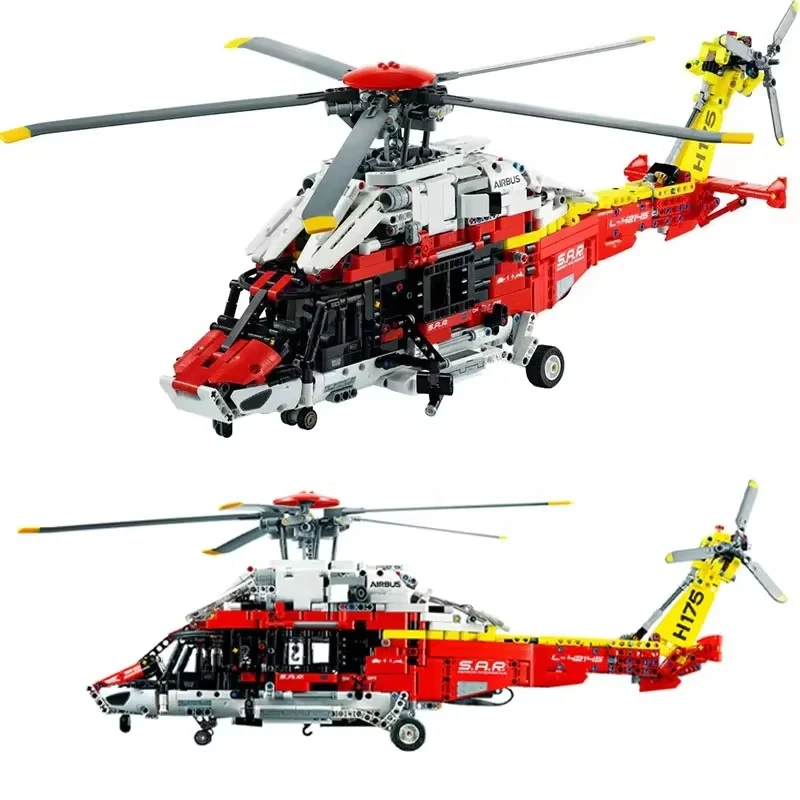 2001PCS Technische Rescue Helikopter Bouwstenen Airbus H175 Elektrische Motor Monteren Model MOC Baksteen Speelgoed Cadeau Voor Kinderen jongen - afbeelding 2