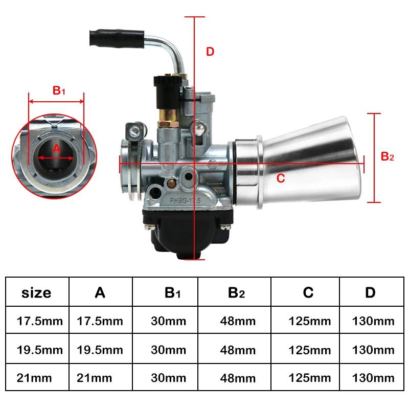 ALCON Motorcycle Moped Scooter 4T for Dellorto PHBG AS 17.5 19.5 21MM Carburetor Carb with Air Filter RS50 47cc 49cc GY6