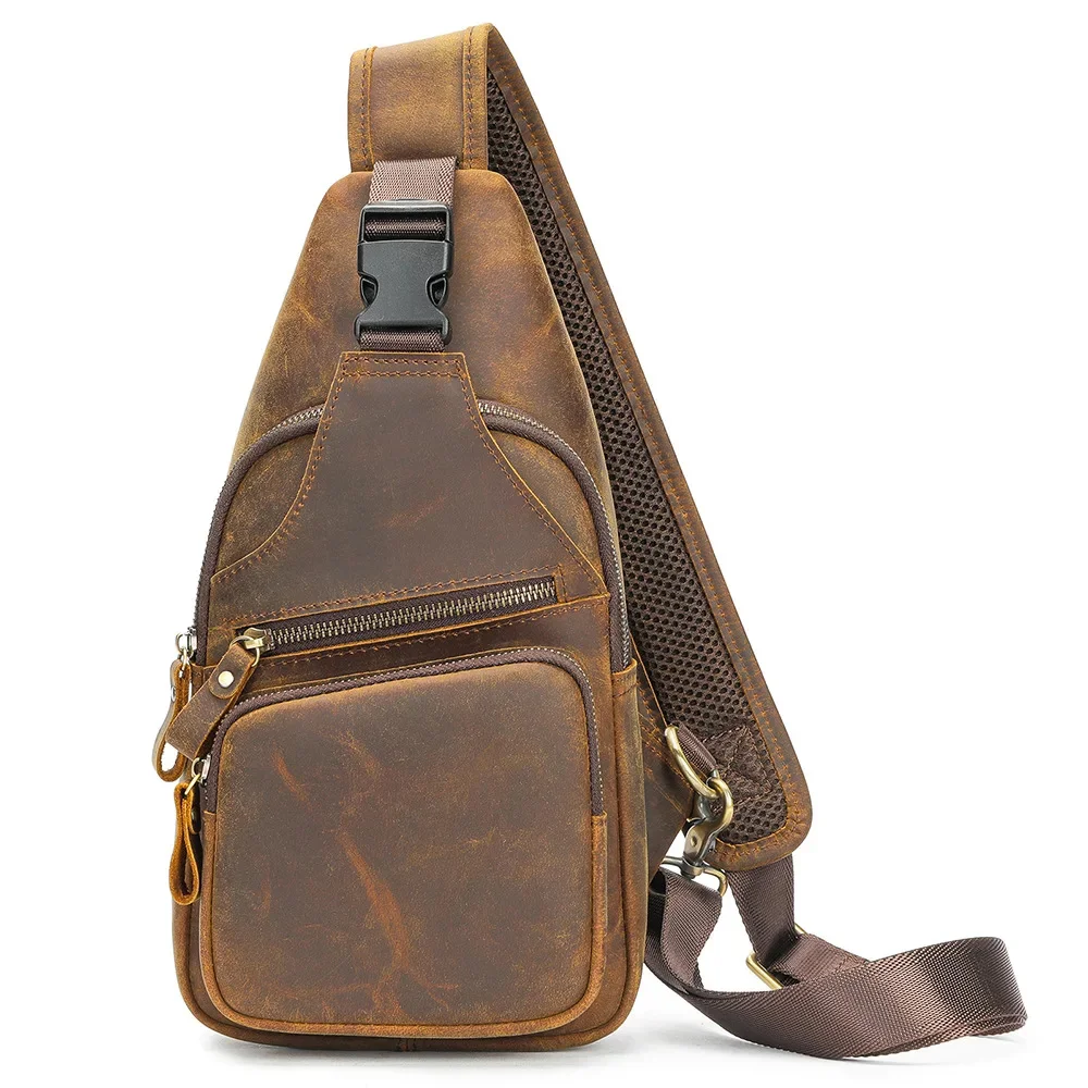 Men's Chest Pack Crossbody Bag Genuine Leather Anti Theft Men Real Cowhide Pouches Diagonal Designer Male bag