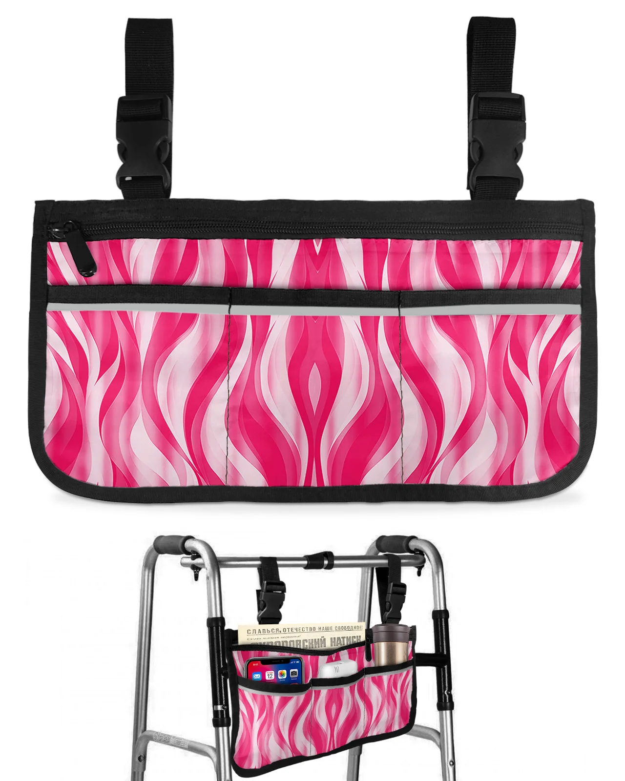 Abstract Gradient Line Color Block Twisted Magenta Wheelchair Bag Armrest  Side Bags Electric Scooter Storage Pouch