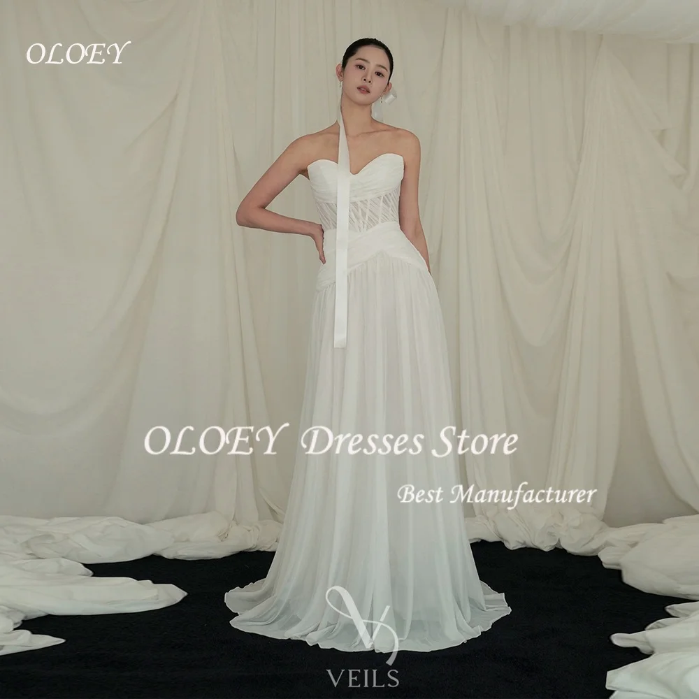 

OLOEY Ivory A Line Wedding Dresses Korea Photo Shoot Sweetheart Floor Length Bridal Gowns Sleeveless Corset Customized