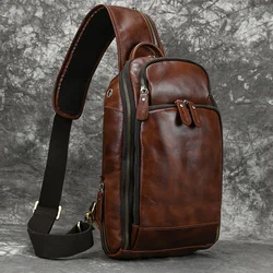 genuine Leather Chest Bags for Men Fit iPad Mini Shoulder Bags Male Anti Theft Chest Pack USB Charging Summer Sling Bag