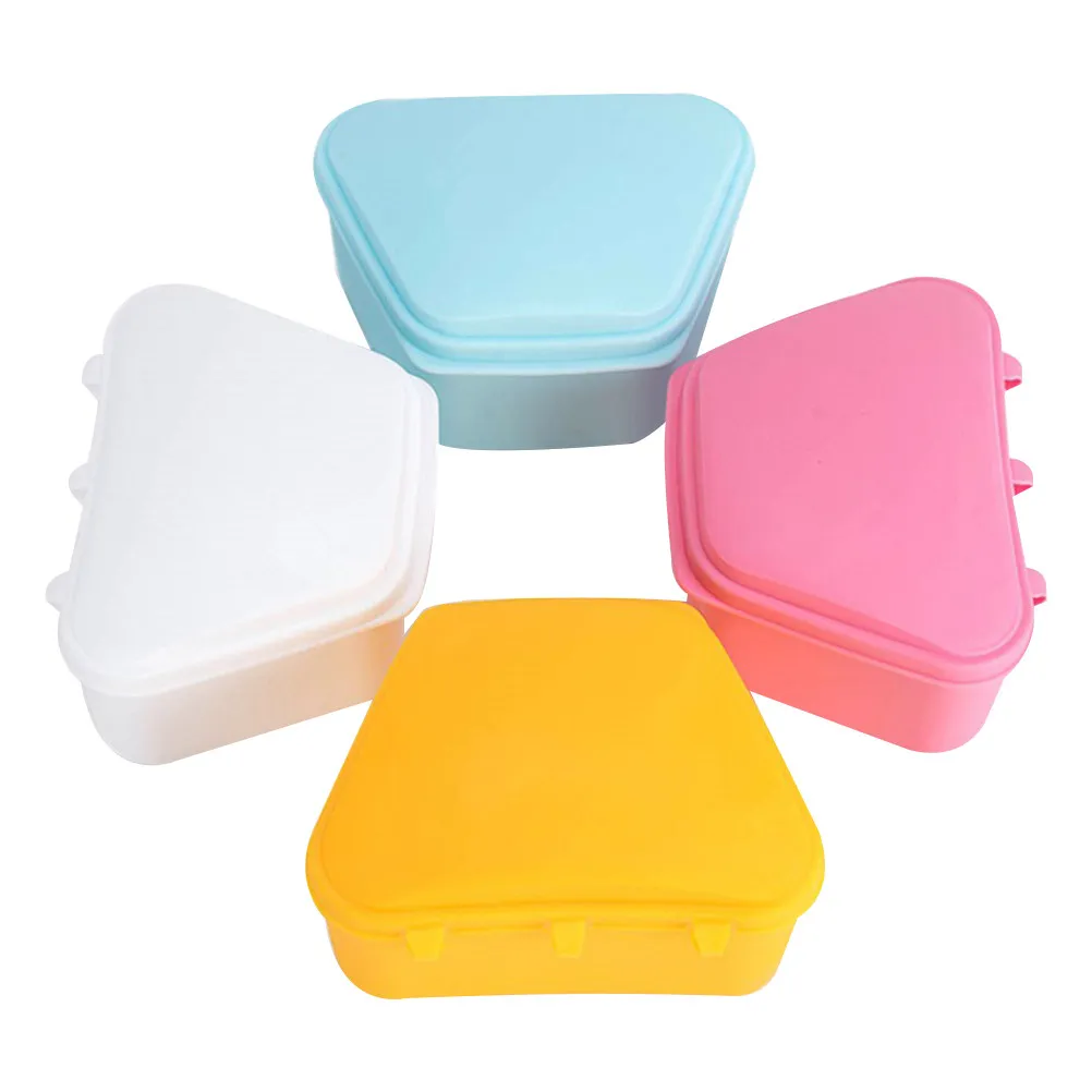 4pcs Case Guard Case Orthodontic Denture Storage Container for Travel Office (Yellow, Blue, White, Pink)