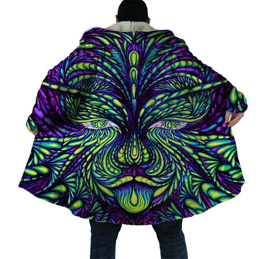 

CLOOCL Men's Hooded Cloak Abstract Art Weed 3D Printing Fleece Hooded Coat Fashion Outdoors Street Winter Warm Jacket S-5XL