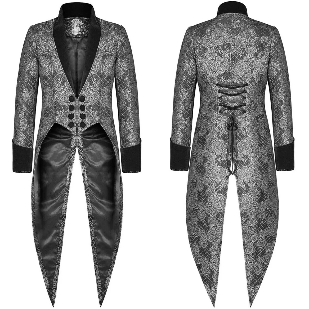 

Fashionable Men's Gothic Steampunk Tailcoat Jacket Black Woven Brocade Wedding Jacquard Gothic Style Men's Jacket