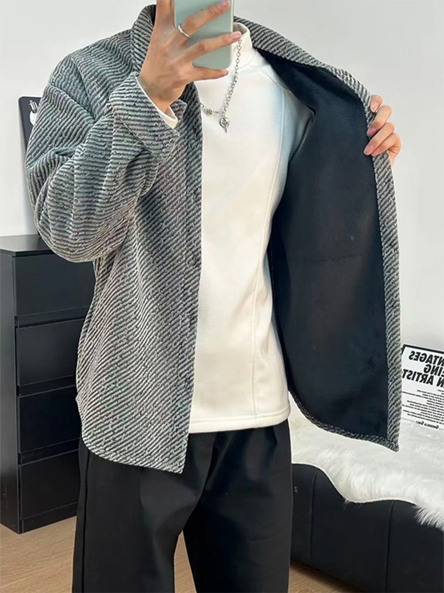 

American Sle Men's Fce Lined irt Winter Warm Inner Wear Layering irt Unique Design Outerwear Stand Fit Long Sve