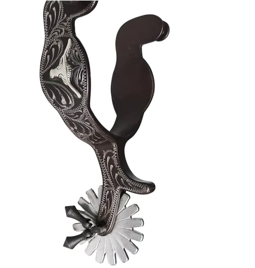 Hair Bronze Western-style Spurs Inlaid With German Silver Decorative Panels, Hand-carved Denim Spurs [SP5107]