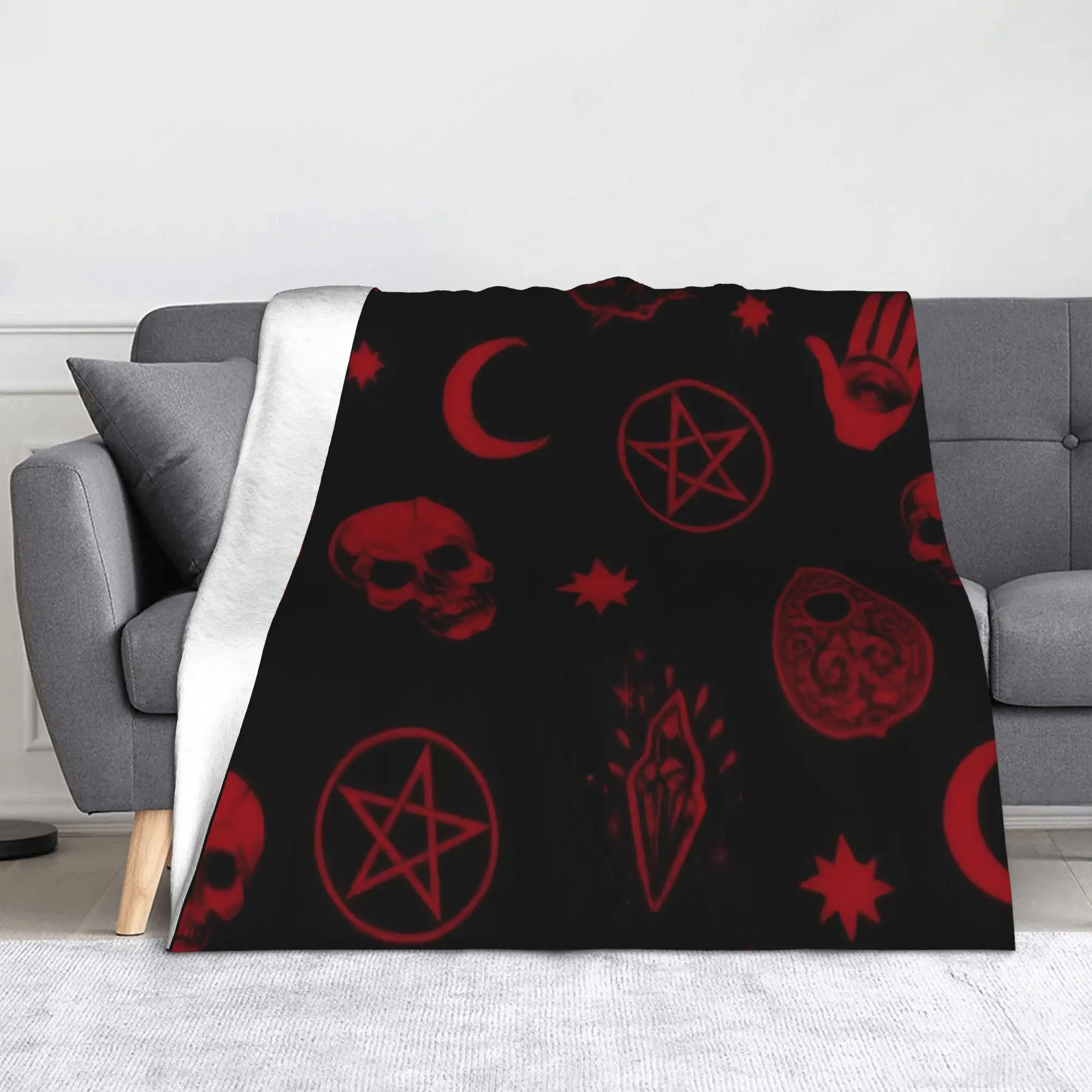 Happy Halloween Bats Skull Blanket Fleece Spring/Autumn  Multi-function Warm Throw Blankets for Bedding Travel Plush Thin Quilt
