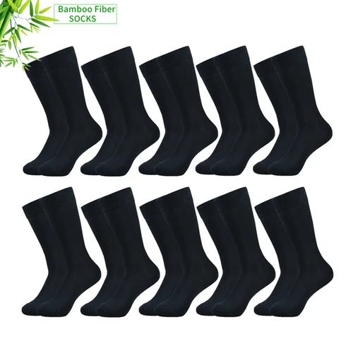 Imagen 1 del producto Paquete de 4/6/8/10 calcetines de fibra de bambú negros para hombre, calcetines de vestir suaves, transpirables y absorbentes para las cuatro estaciones