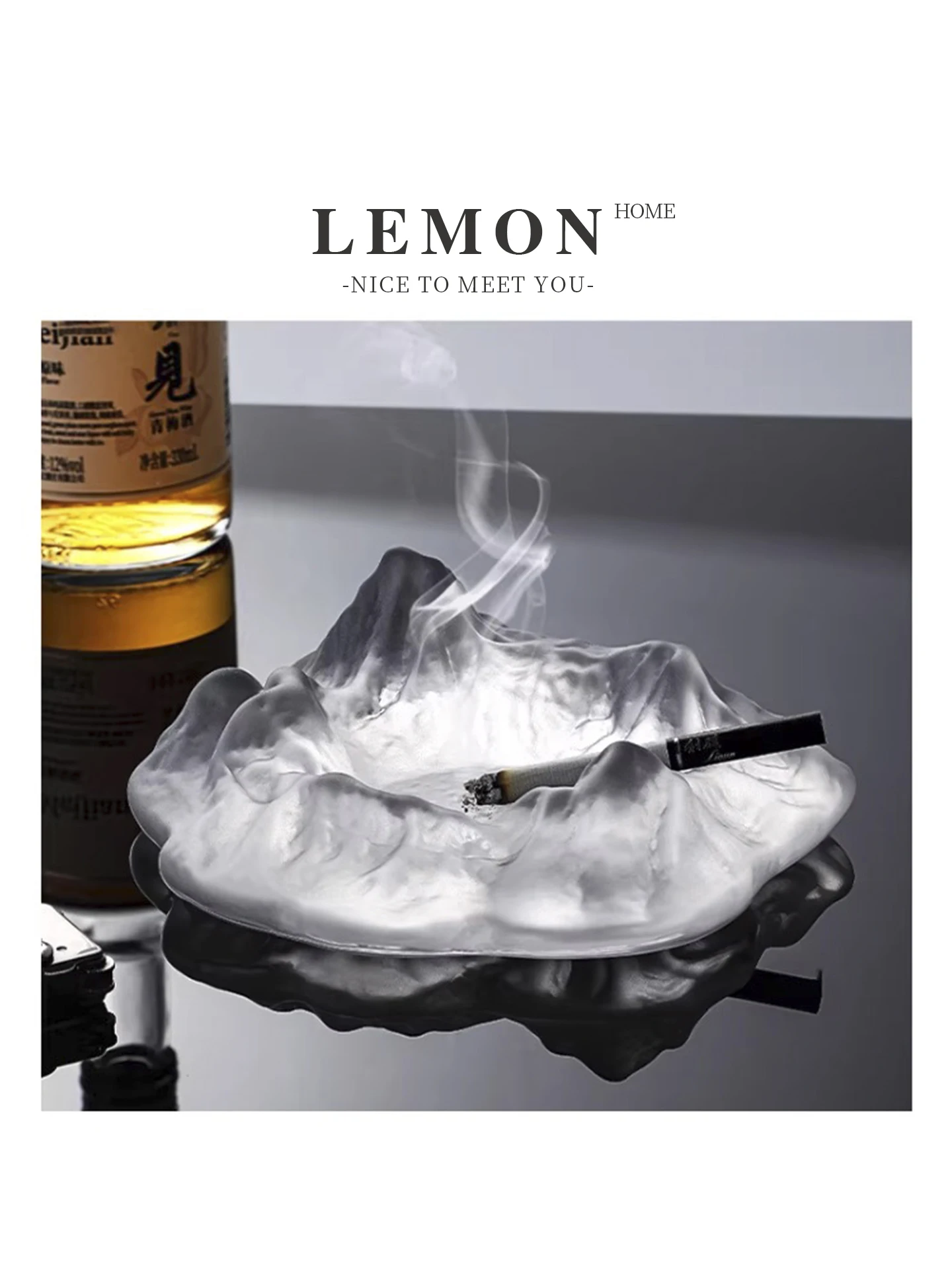 

Nordic Ice Mountain Glass Ashtray LEMON HOME Modern Simplicity Style Living Room Coffee Table Decorative Smoke Cylinder