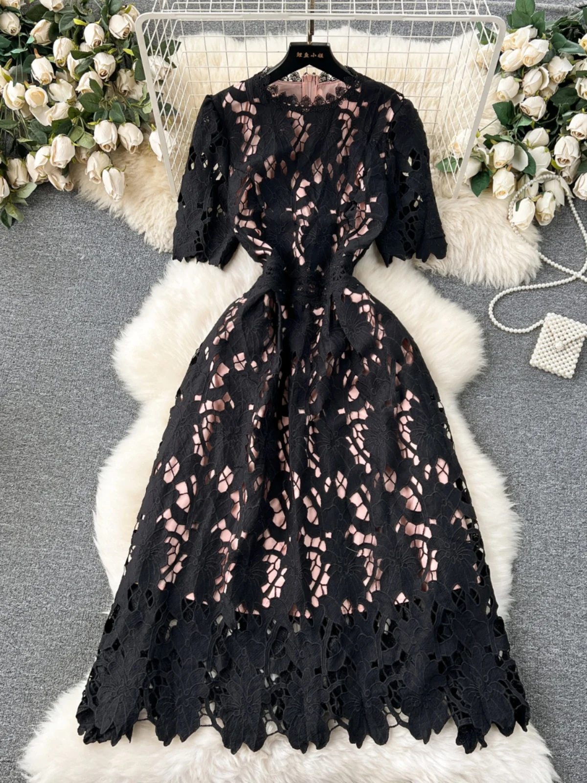 

2025 New Women's Elegant Lace Hollow Slim Long Dress Formal Party