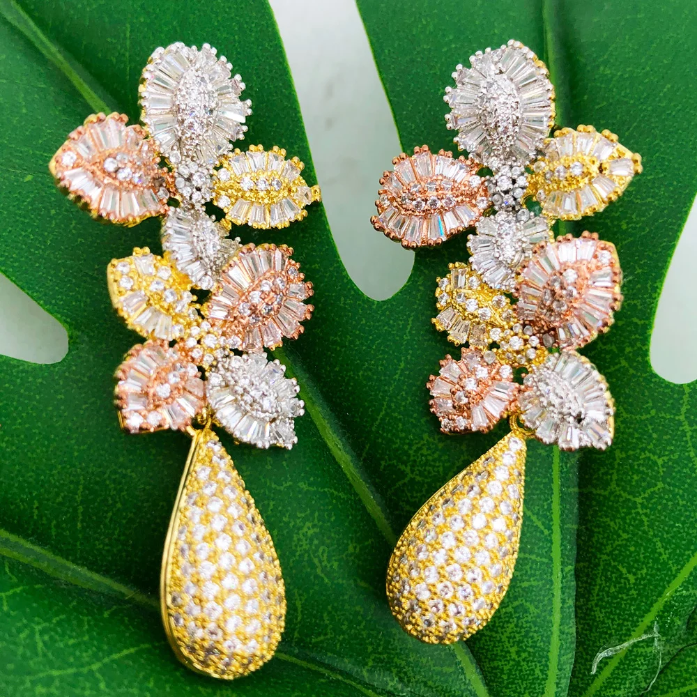 

missvikki Luxury Green purple Mixed Big Statement Earrings For Women Wedding Cubic Zircon CZ African Dubai Bridal Jewelry Gift