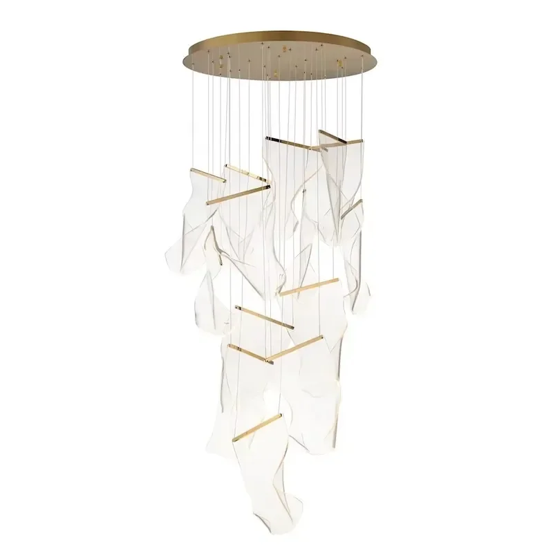 Modern Design Round Villa Hotel Living Restaurant Acrylic Rinkle LED Multi Light Abstract Pendant Light Indoor Chandelier
