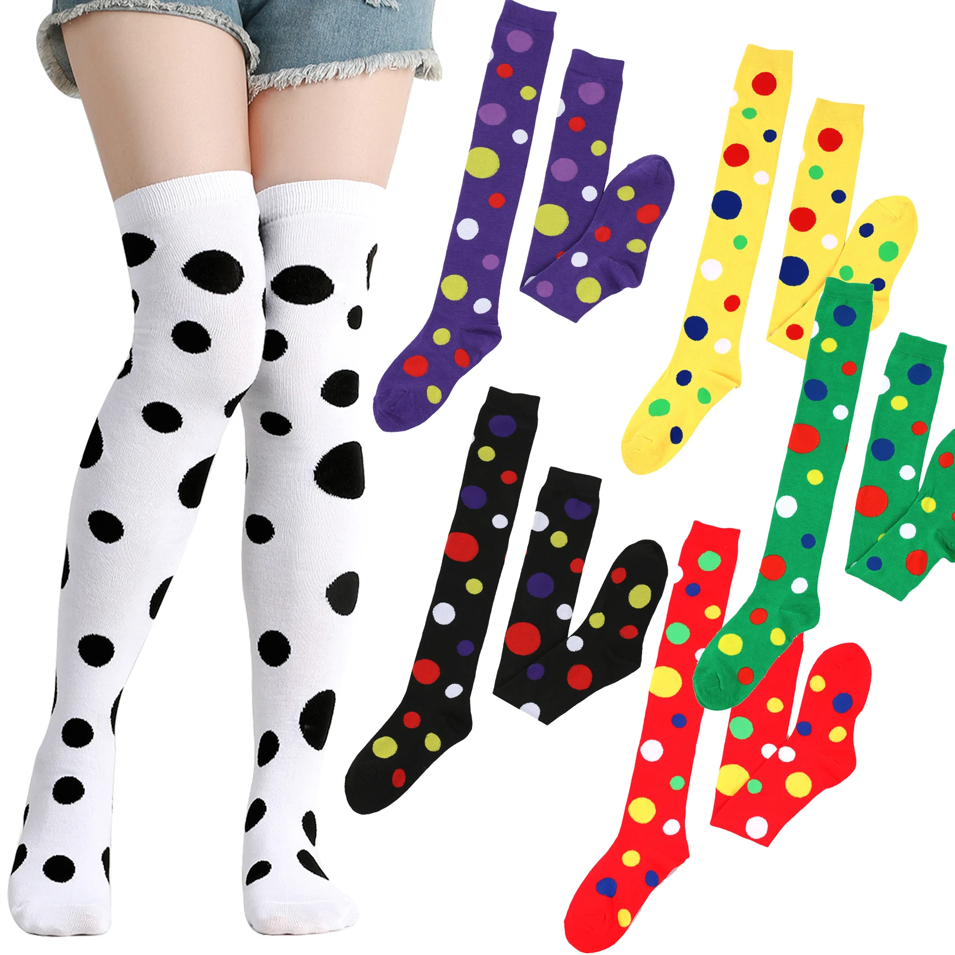 Große gepunktete Strümpfe für Damen, über Knie, hohe lange Socken, bunter Kuh-Druck, Anime-Performance, Cosplay-Requisiten, Party, Festival, Geschenke – Detail 10