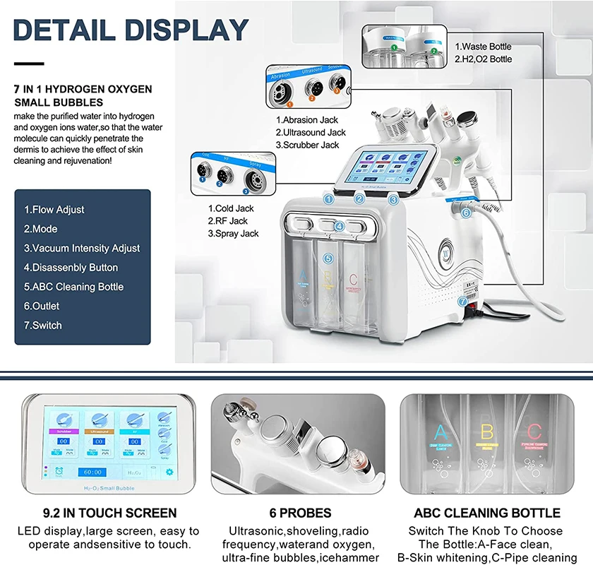 7 في 1 الهيدروجين الأكسجين فقاعة صغيرة ماكينة تجميل الوجه الجلد فرك تجديد المضادة للتجاعيد فراغ ماكياج مزيل سبا جهاز