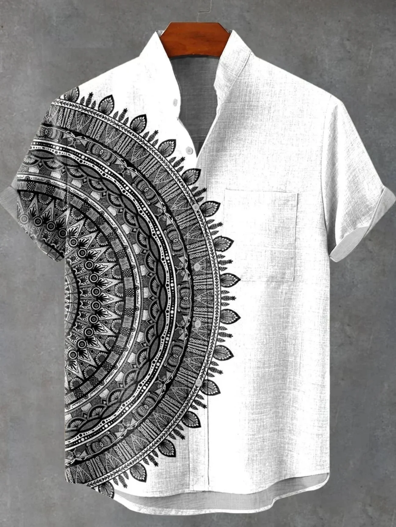 Unisex Loose Button Down Shirt Retro Tribal Circular Geometric Splice Graphic Print Camp Collar Short Sleeve Leisure Tops