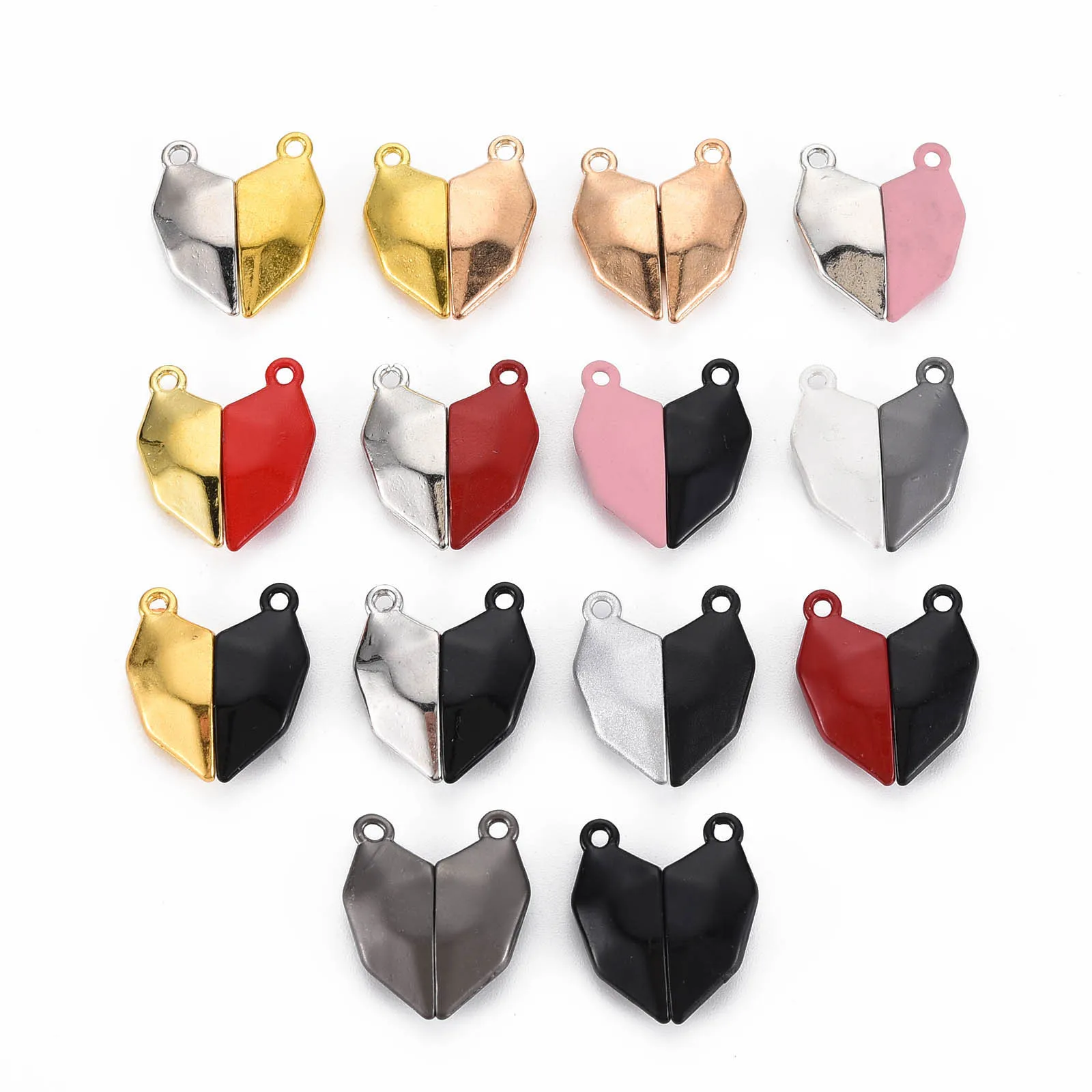 50 Pairs Heart Spray Painted Alloy Magnetic Clasps Random Mix Color Connector Charms for Valentine's Day Gift DIY Jewelry Making